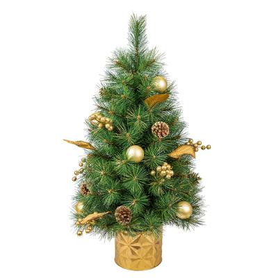 China Realistic Co-Arts Luxurious 90cm Potted Christmas Tree With Gold Christmas Decorations for sale