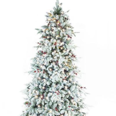 China Prelit Eco-Friendly Potted Pencil Christmas Tree 6.5 Feet With Pine Cones Berries 200 LED Lights 428 Branch Tips Assembled Slim Xmas Tree for sale