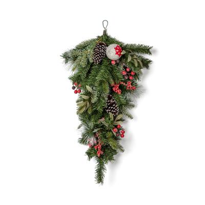 China Eco-friendly Fruit Teardrop Scene Inverted Collapsible Christmas Tree Hangs PE Plastic With Iron Grass And Red Christmas Decoration Supplies for sale