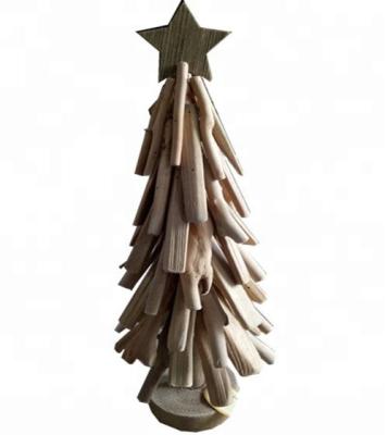 China Eco-friendly Handcrafted Natural Driftwood Christmas Tree Decor With Wooden Star Topper for sale