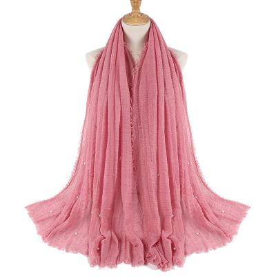 China Band Fashionable Hot Products Simple Hair Color With Diamond Pleat Cotton Hijab Tudung Islam Wholesale Neck Scarf for sale