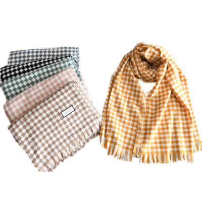 China Winter Warm Logo Cashmere Winter Scarf Lady Winter Tassel Checked Soft Custom Wool Fabric Shawl for sale