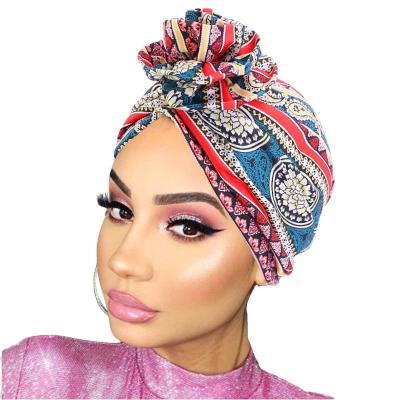 China Multifunctional African Bandana Print Wrap Head Scarf Ankara Dashiki Stretch Women Party Turban Headwear Hat for sale