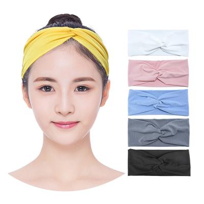 China Fashion Women Unisex Headband Cross Top Knot Elastic Hair Bands Girls Soft Solid Headband Hair Accessories Large for sale