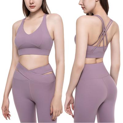 China 2023 Women Breathable Yoga Clothes 2-Piece Sports Bra Cropped Yoga Pants Quick-Drying Fitness Running Suit for sale