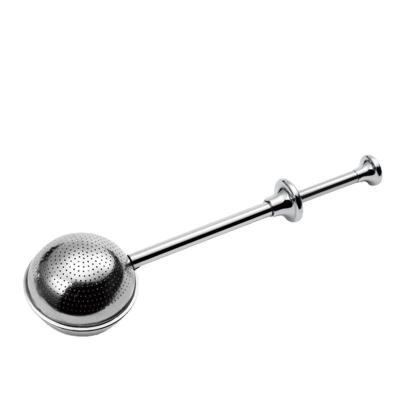 China Durable Long Handle Push Tea Strainer Mesh Ball Stainless Steel Tea Leaves Filter Locking Tea Filter Spice Sieve for sale