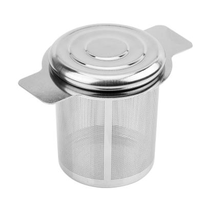 China Stocked 304 Stainless Steel Teapot Cups Hanging Binaural Leak Loose Leaf Strainer Grid Tea Infuser With Cover for sale