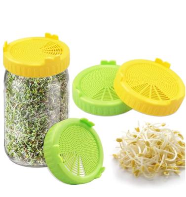 China Non Spill 86mm BPA Free Red Yellow Green Blue Plastic Wide Mouth Sprouting Seed Lids For Glass Mason Jar for sale