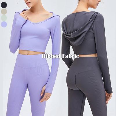 China Private Label Culture Breathable Top Ribbed Outdoor Fitness Wear Active Women's Breathable Hoodies for sale