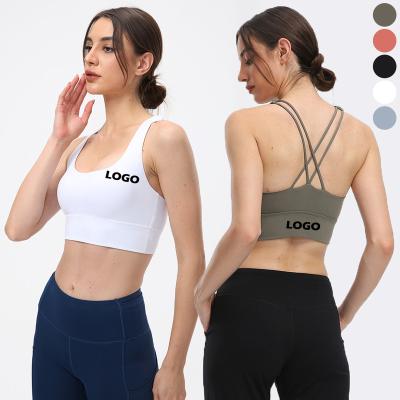 China Custom Logo Breathable Elastic Cross Back Gym Wear Fitness Sports Bra for sale