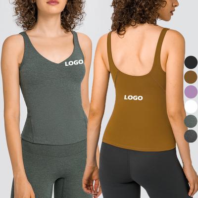 China Custom Logo Plus Size Breathable V-Cut Breathable Neck Padded Workout Yoga Sports Women's Tank Tops for sale