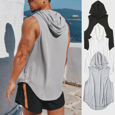 China Custom Logo Fitness Quick Dry Breathable Hooded Men's Sleeveless Tank Tops for sale