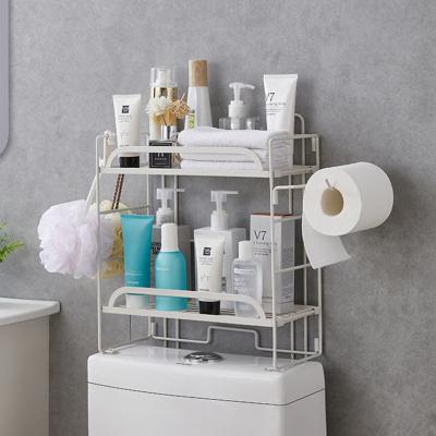 China Contemporary Stainless Steel Bathroom Organizer Storage Rack Household Bathroom 2 Layer Folding Toilet Storage Rack for sale