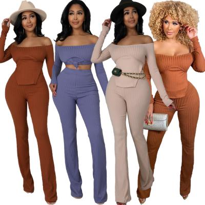 China Breathable X1162C Teams Top Matching Shoulder Clubwear Crop Women 2PC Set 2022 Autumn Clothes Sheer Two Piece Set for sale