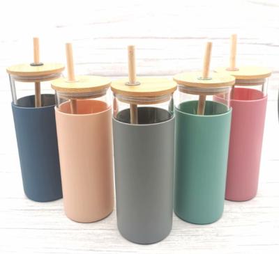 China 2021 Modern Silicone Glass Water Cup Lid Bamboo Tumbler With Bamboo Straw for sale