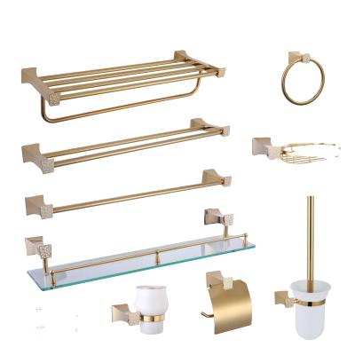 China Sustainable Fashionable Luxury Stainless Steel Towel Rack Brand Gold Bathroom Set for sale