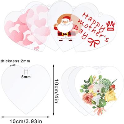 China Europe 30 Pieces Christmas and Valentine's Day Gift Pendant White Transparent Acrylic Heart Shaped Rope DIY Decoration for sale