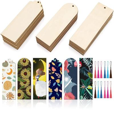 China China Wooden Blank Tassels Wooden Unfinished Diy Label Bookplate Unfinished Rectangular Pendant For Gifts Souvenirs for sale