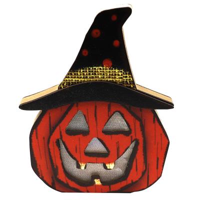 China Creative Wooden Halloween Jack-O-Lantern Led Pumpkin Lights Decorations For Graveyard Castle Ghost Costume for sale