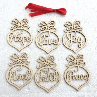 China Europe Bulb Laser Engraving Hollow Wooden Decorations For Christmas Craft Trinkets for sale