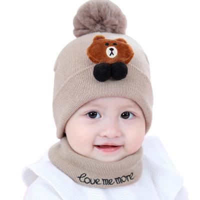 China Softly 2019 autumn and winter newborn baby hat scarf baby knit hat winter bear wool hat for sale