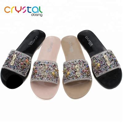 China Flat Acrylic Stone Slippers Ladies Slippers With Colored Outsole for sale