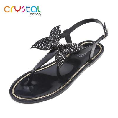 China PVC Ladies T-Shape Flower Flat Sandals for sale