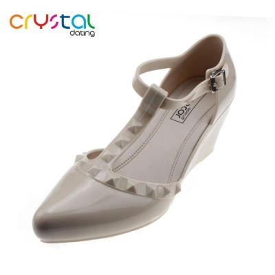 China PVC Ladies PVC Crystal Wedge Closed Toe Casual Shoes for sale