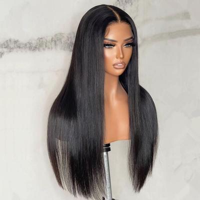 China High Quality 150 Density Swiss Transparent Thin Lace Hair Peruvian Front Wig Brazilian Bone Straight Pre Pluck Lace Wig for sale