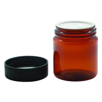 China Household Cosmetic Products 60ml 100ml 150ml Hair Gel Cream Food Scrub Butter Container Amber PET Plastic Jar With Black Screw Lid for sale