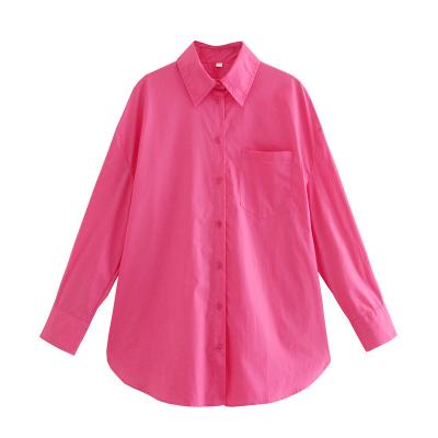 China 2021 Fashion Vintage Women's Vintage Long Sleeve Shirt Breasted Washable Simple Chic Lazy Cotton Loose Style Pocket Tops Blouse for sale