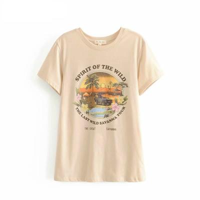 China Washable Vintage Chic Women Printed Short Sleeve Boho Cotton T-Shirt Top Girl Tops Cute Beach Bohemian Tees for sale