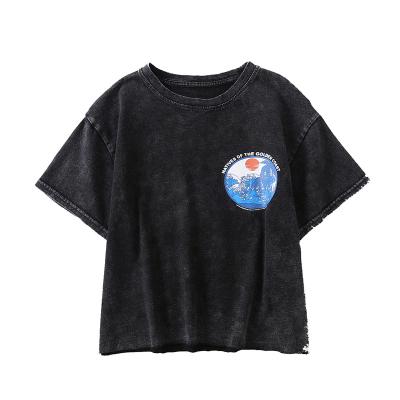 China Washable Fashion Washable Women Vintage O-Neck O-Neck T-shirt Fashion Crop Print Top Cotton Tops Interesting Short Sleeve T-shirt for sale