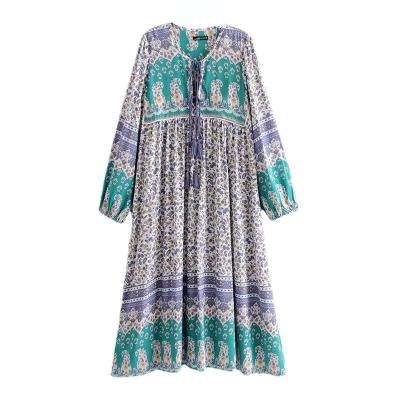 China Washable Floral Print Washable Ethnic Chic Beach Women Vintage Midi Dress Boho Ladies Bohemian Dress Vestidos for sale