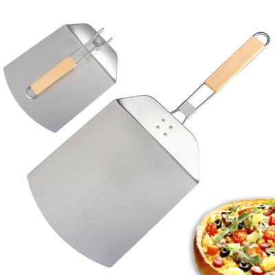 China Metal Aluminum Wood Pizza Handle Stainless Steel Paddle Cutter Peel Stored Pizza Turning Skin for sale