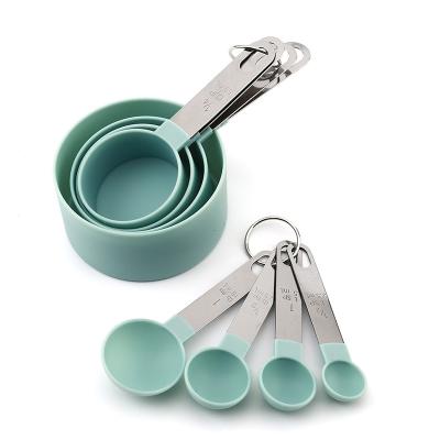 China Viable Hot Sales 8 Pieces Plastic Measuring Cups And Spoons Set For Cafe Kitchen Baking Accessories for sale