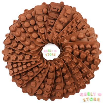 China Disposable 29 Shapes Chocolate Baking Tools Non-Stick Silicone Cake Mold Jelly and Candy Mold 3D Mold DIY for sale