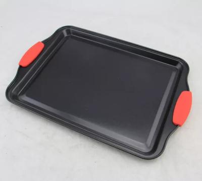 China Viable Bake Pan with Silicone Handle Kitchen Bakeware Macaron Tray Stainless Steel Tray Cookie Baking Pan for sale