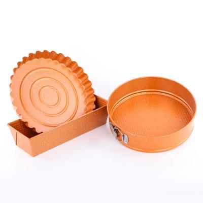 China New Design Sustainable Colored Carbon Steel Non-Stick 3 Piece Pan Spring Shape Bread Pan Bakeware Tart Set for sale