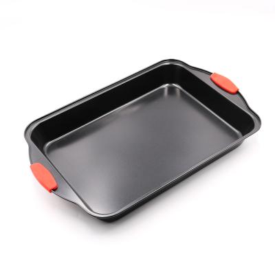 China Sustainable Rectangular Baking Dishes Pans With Silicone Handle Carbon Steel Bake Pan Cake Molds For Baking Non Stick for sale