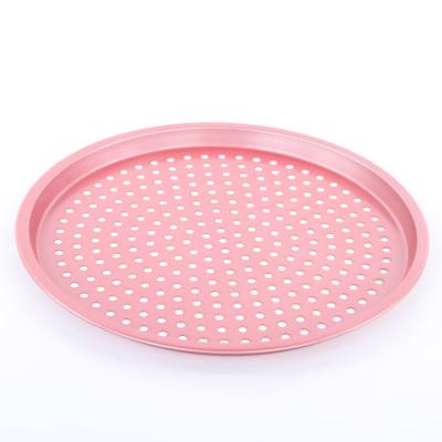 China Non-Stick Coating Pizza Pan Round Large Pizza Tray 12 Inch Home Bakeware Cake Mold Viable Carbon Steel With Holes for sale