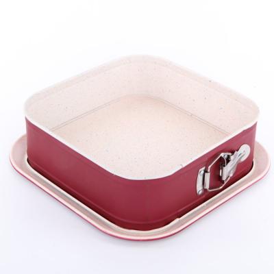 China Sustainable Carbon Steel Wine Red Inside Color Marble Cake Pans For Baking Non Stick Baking Pans Square Spring Shape for sale