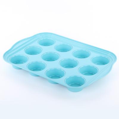 China Carbon Steel 12 Cups Blue Color Carbon Steel Nonstick Coating Cupcake Molds Bread Pan Muffin Cake Pan for sale