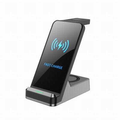 China Earphone 15w 3 in 1 wireless charger stand multifunctional fast charging mobile phone stand charger wireless protection for sale