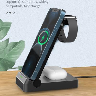 China UniversalÂ   2022 New Foldable 3 in 1 15W Qi Multifunctional Fast Charging Magnetic Wireless Charger Phone Holder for sale