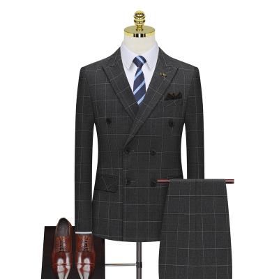 China 2022 Anti-Wrinkle Mens Plaids Suits 3 Pieces Blazer Vest Pants Sets Mens Formal Business Wedding Suits for sale