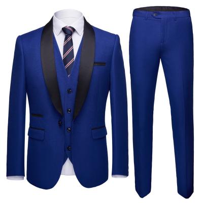 China Anti-wrinkle men's plain color suits 3 pieces blazer vest pants sets business suits for men for sale