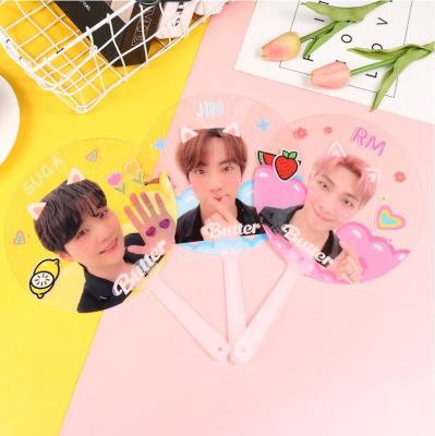 China Customized Korea Event Transparent Custom Printing Large PVC Plastic Hand Fan For Idol for sale