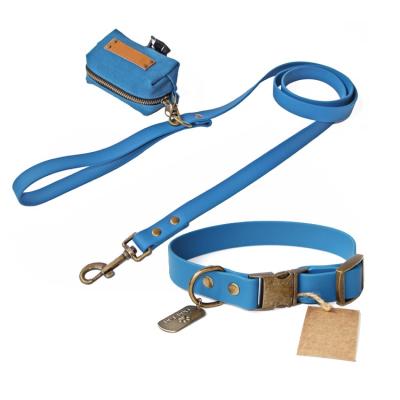 China Wholesale Custom Soft Padded Luxury Waterproof Custom PVC Dog Collar And Leash Set With Poop Bag for sale