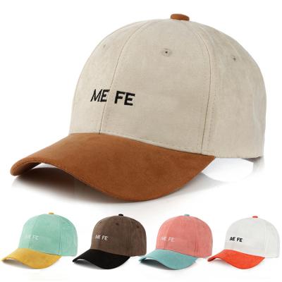 China Custom Suede Cloth Soft Material 100% Suede Hat Two Tone 6 Panel Baseball Cap Hats for sale